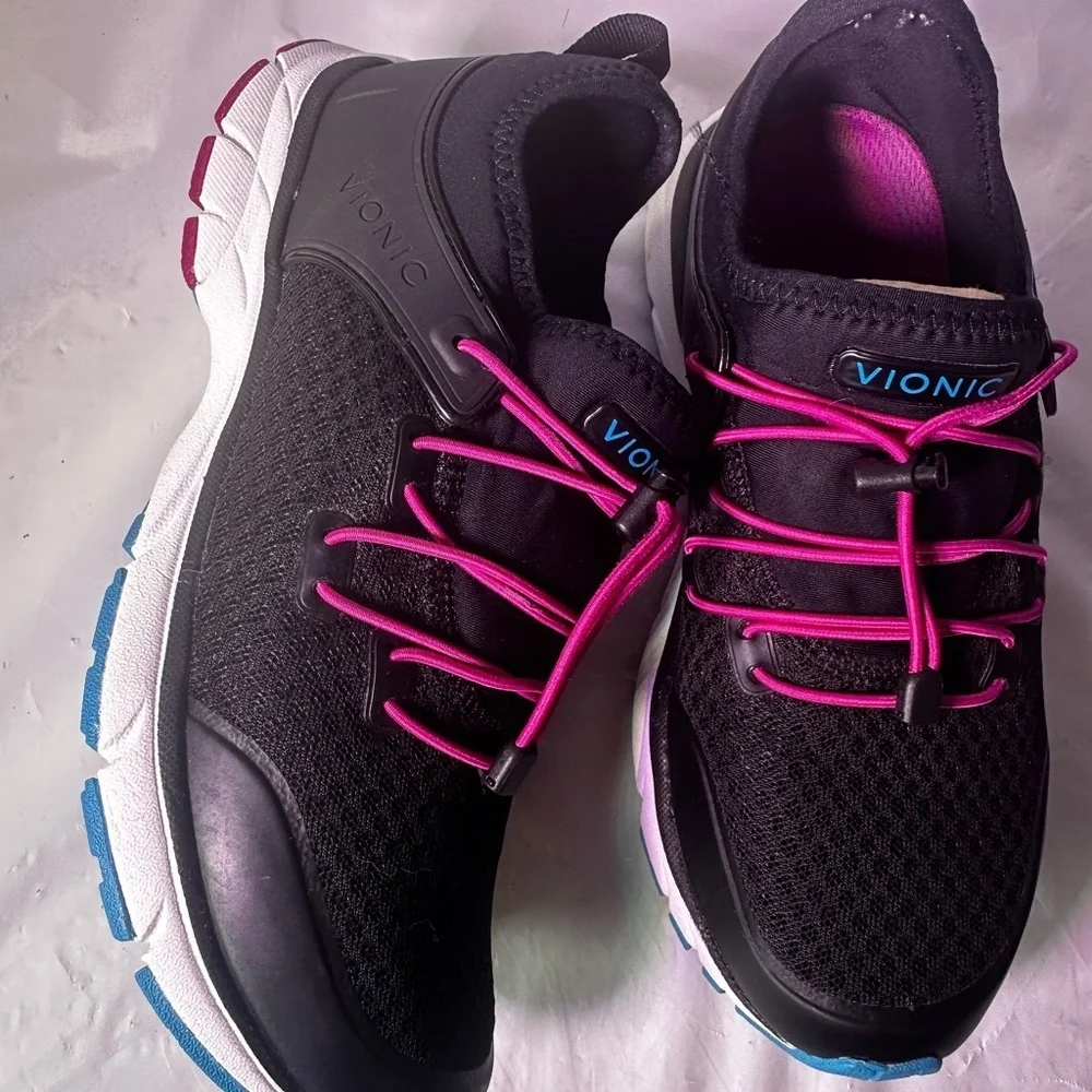 Vionic Women's Black Sneakers with Pink and Blue Accents